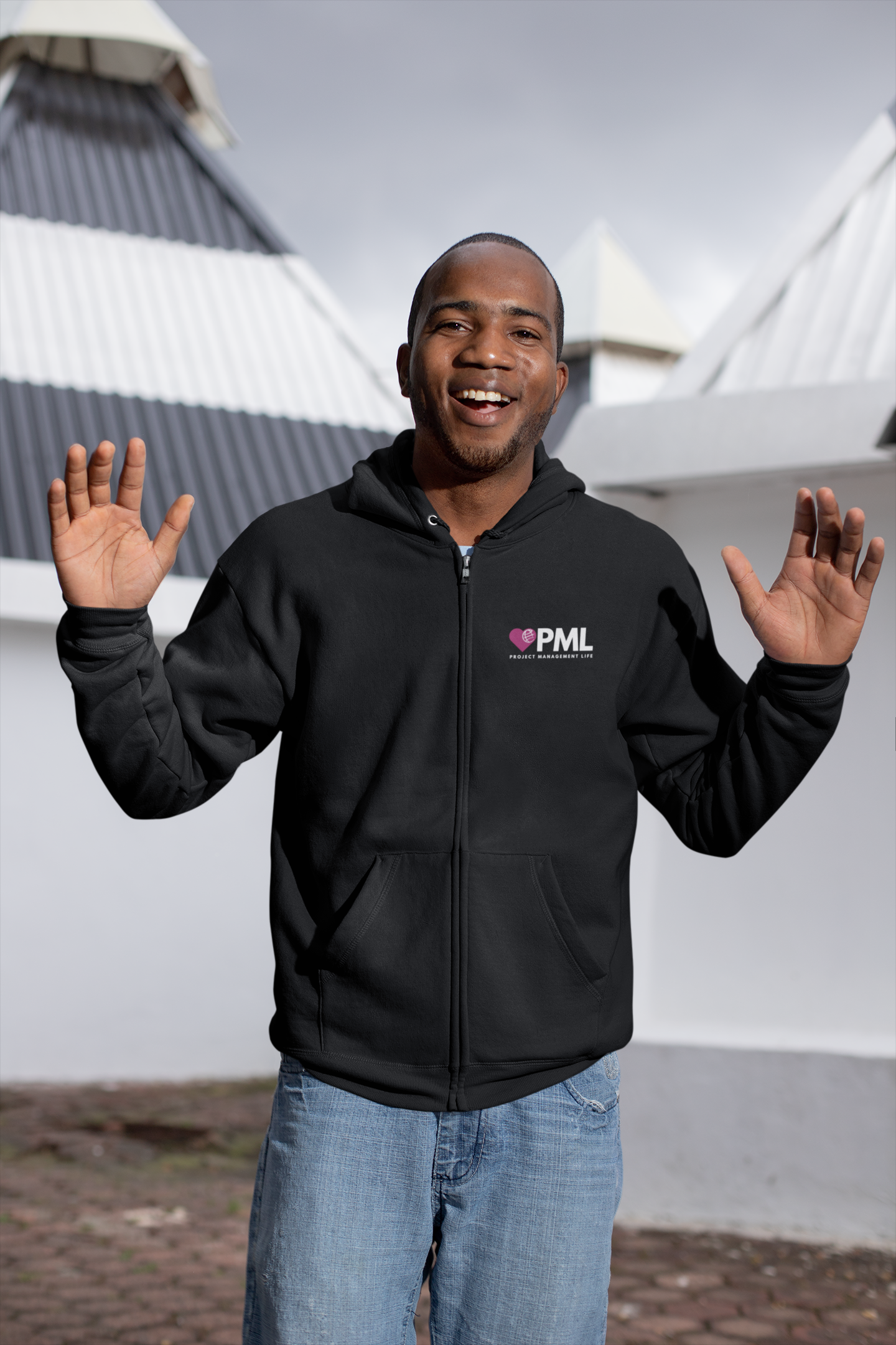 Unisex Full Zip PML Hoodie in Baseline Black