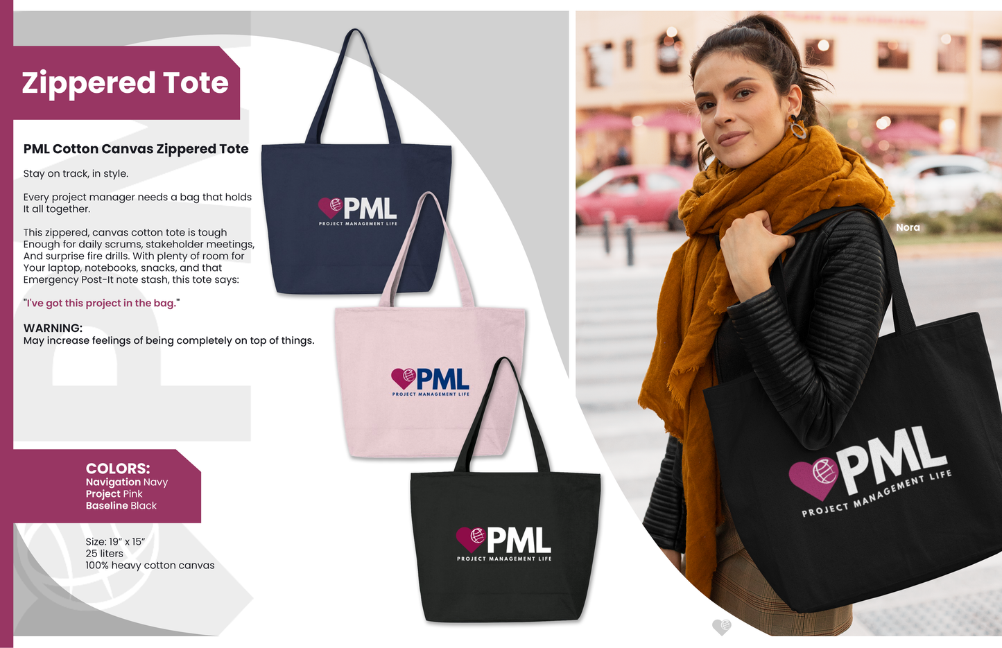 PML Cotton Zippered Tote Bags